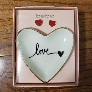 Bebe Red Heart Stud Earring Jewelry Love Ceramic Tray Dish Set